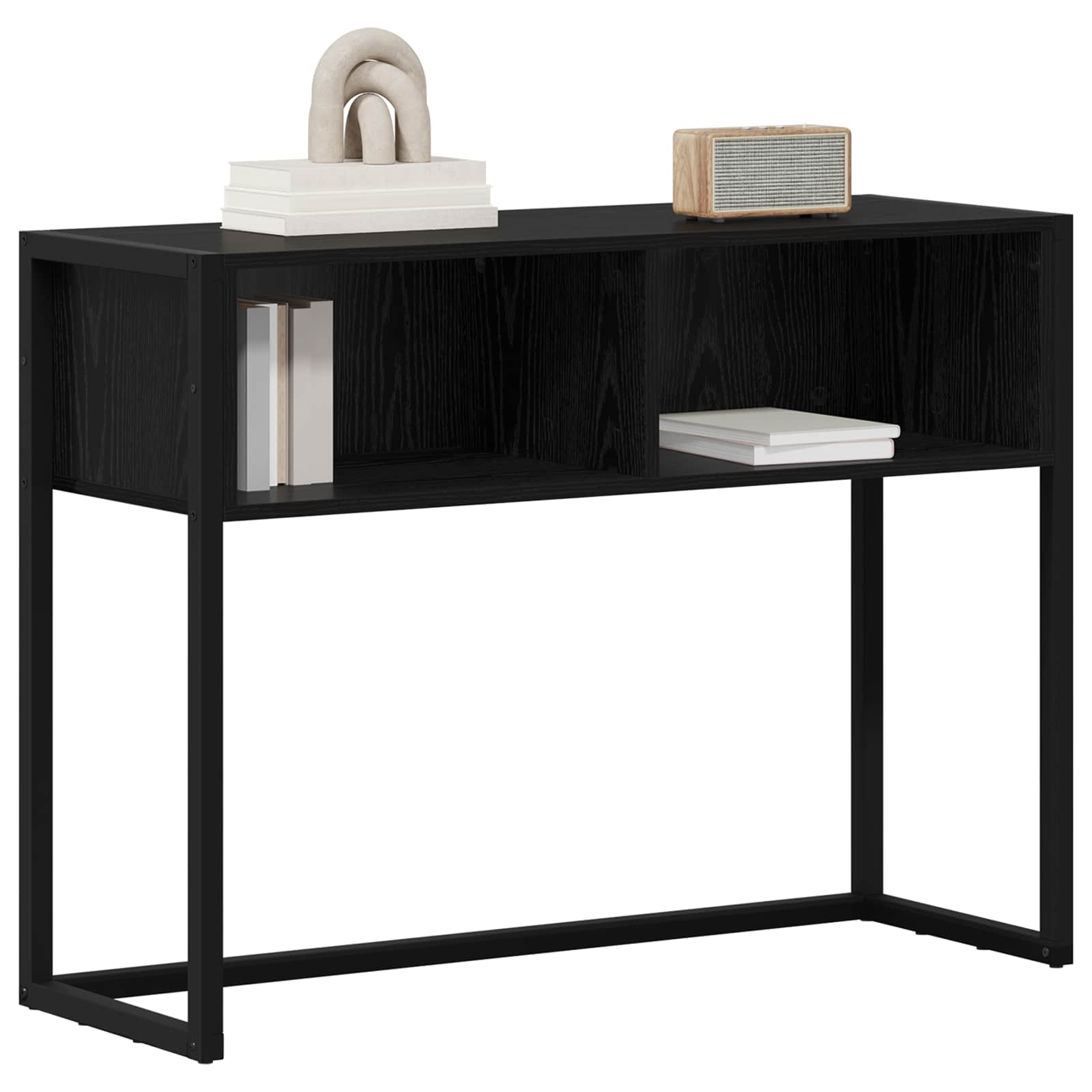 vidaXL Stolik końcowy z przechowywaniem Czarny Dąb 100 x 36 x 75 cm