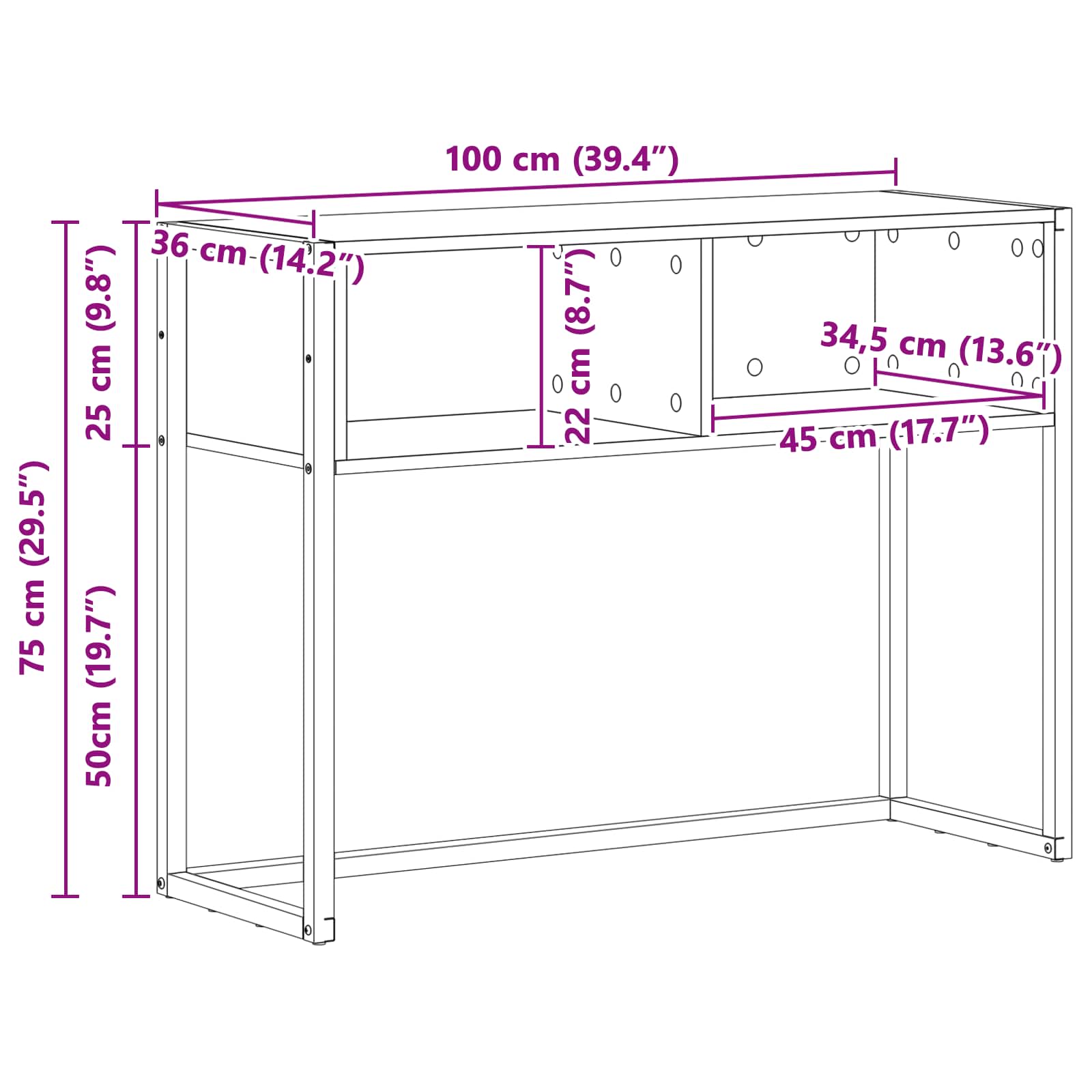 vidaXL Stolik końcowy Sonoma 100 x 36 x 75 cm Materiał drewnopochodny
