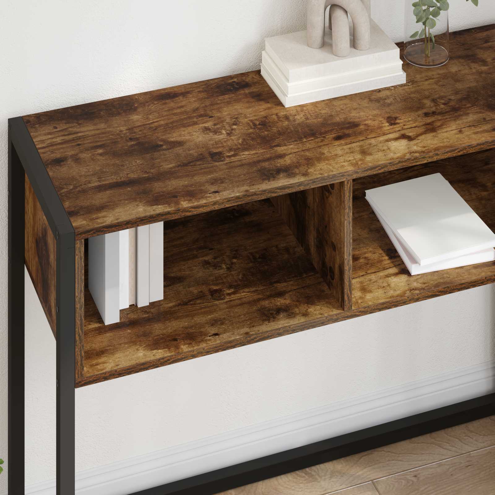vidaXL Stolik końcowy z przechowywaniem Dąb dymny 100 x 36 x 75 cm