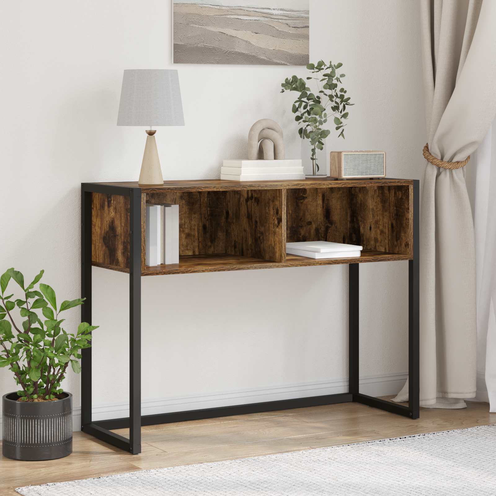 vidaXL Stolik końcowy z przechowywaniem Dąb dymny 100 x 36 x 75 cm