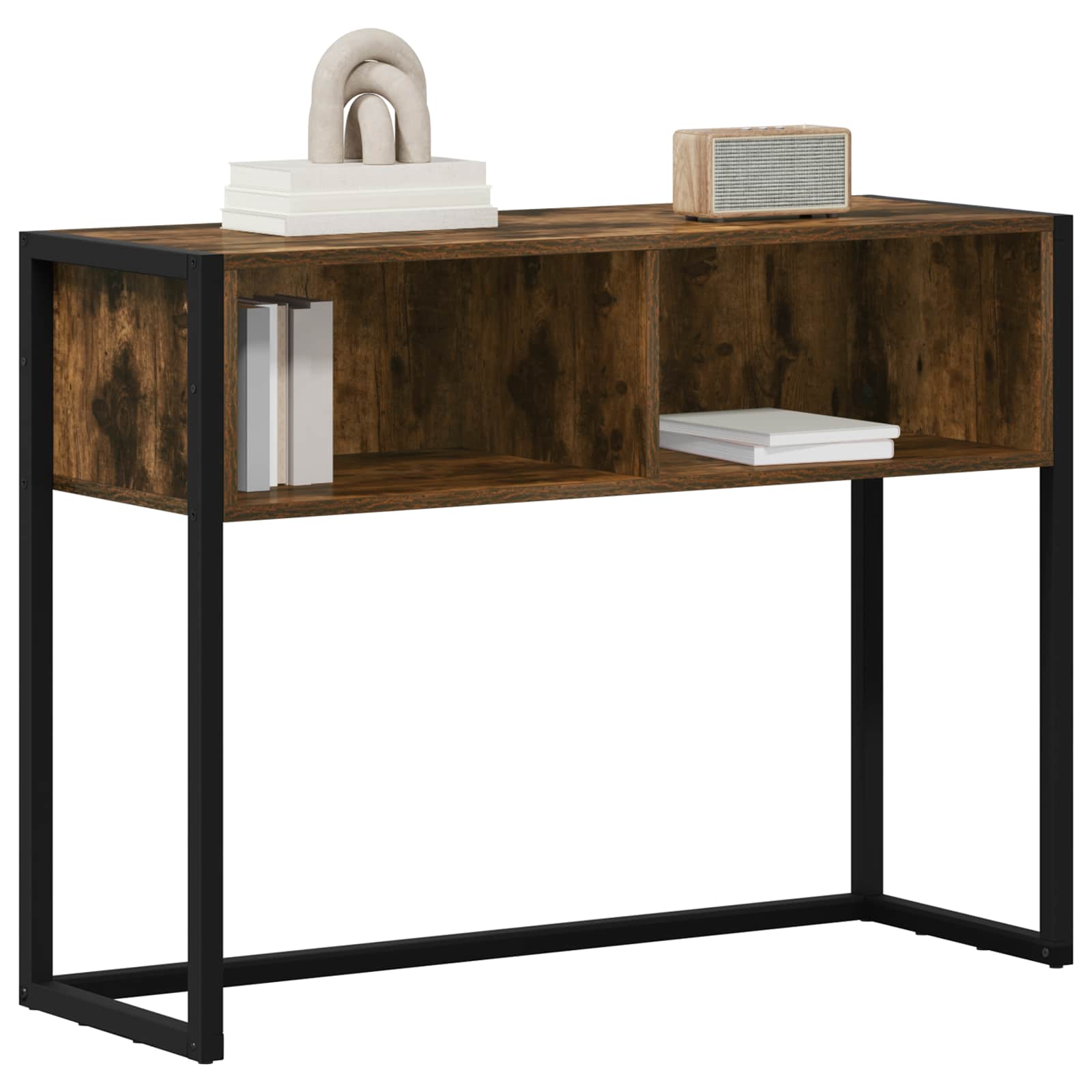 vidaXL Stolik końcowy z przechowywaniem Dąb dymny 100 x 36 x 75 cm