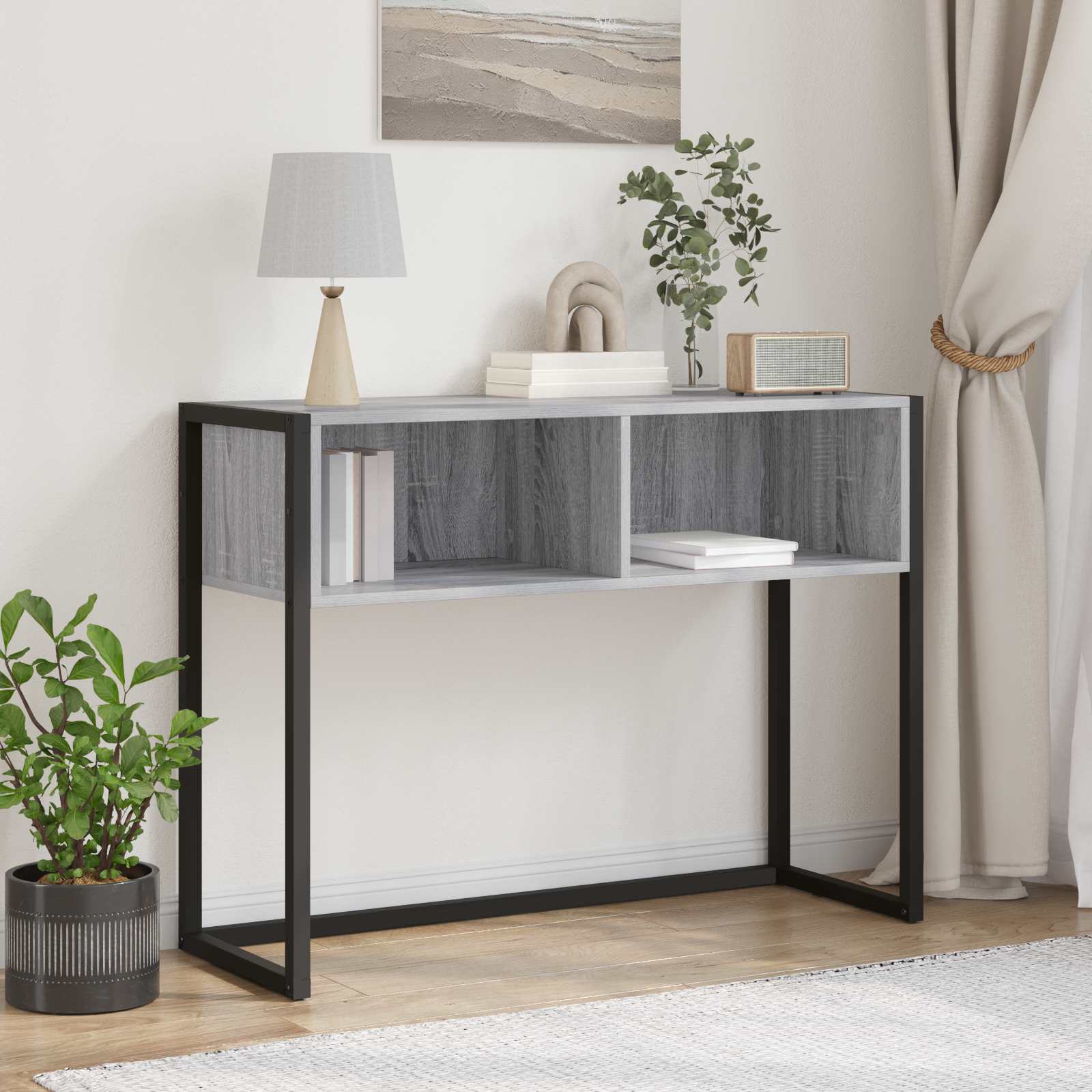 vidaXL Stolik końcowy z przechowywaniem Szary Sonoma 100 x 36 x 75 cm