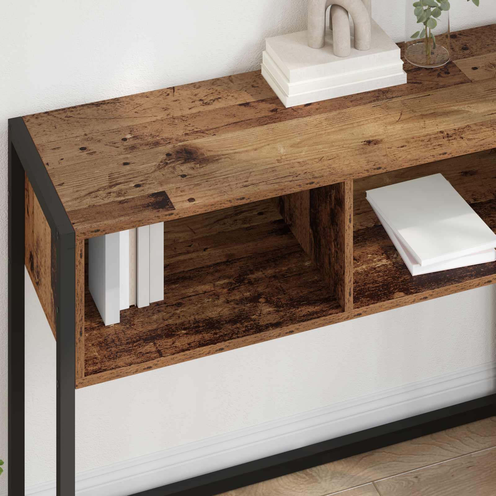 vidaXL Stolik końcowy z przechowywaniem Stare drewno 100 x 36 x 75 cm