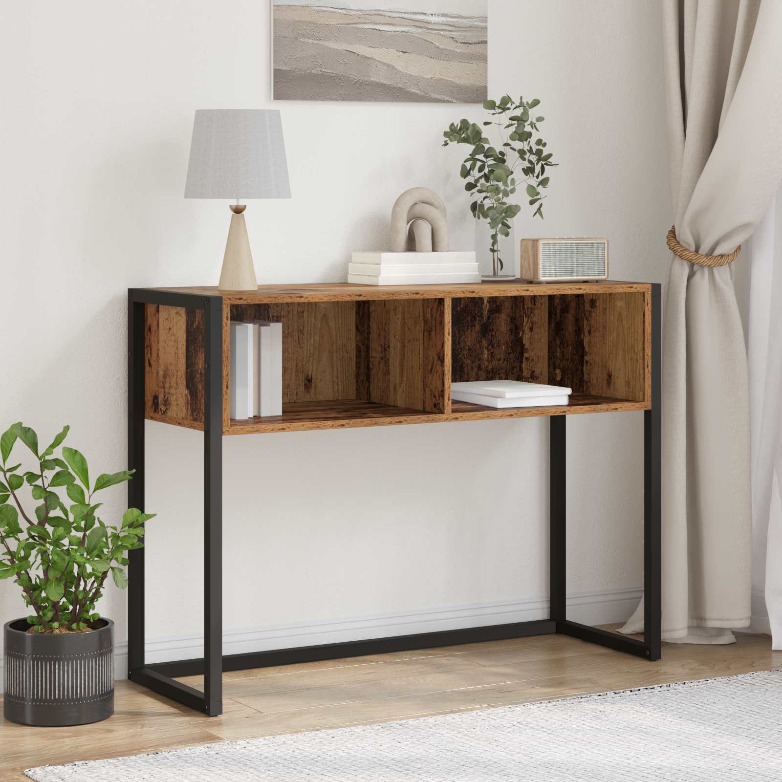 vidaXL Stolik końcowy z przechowywaniem Stare drewno 100 x 36 x 75 cm