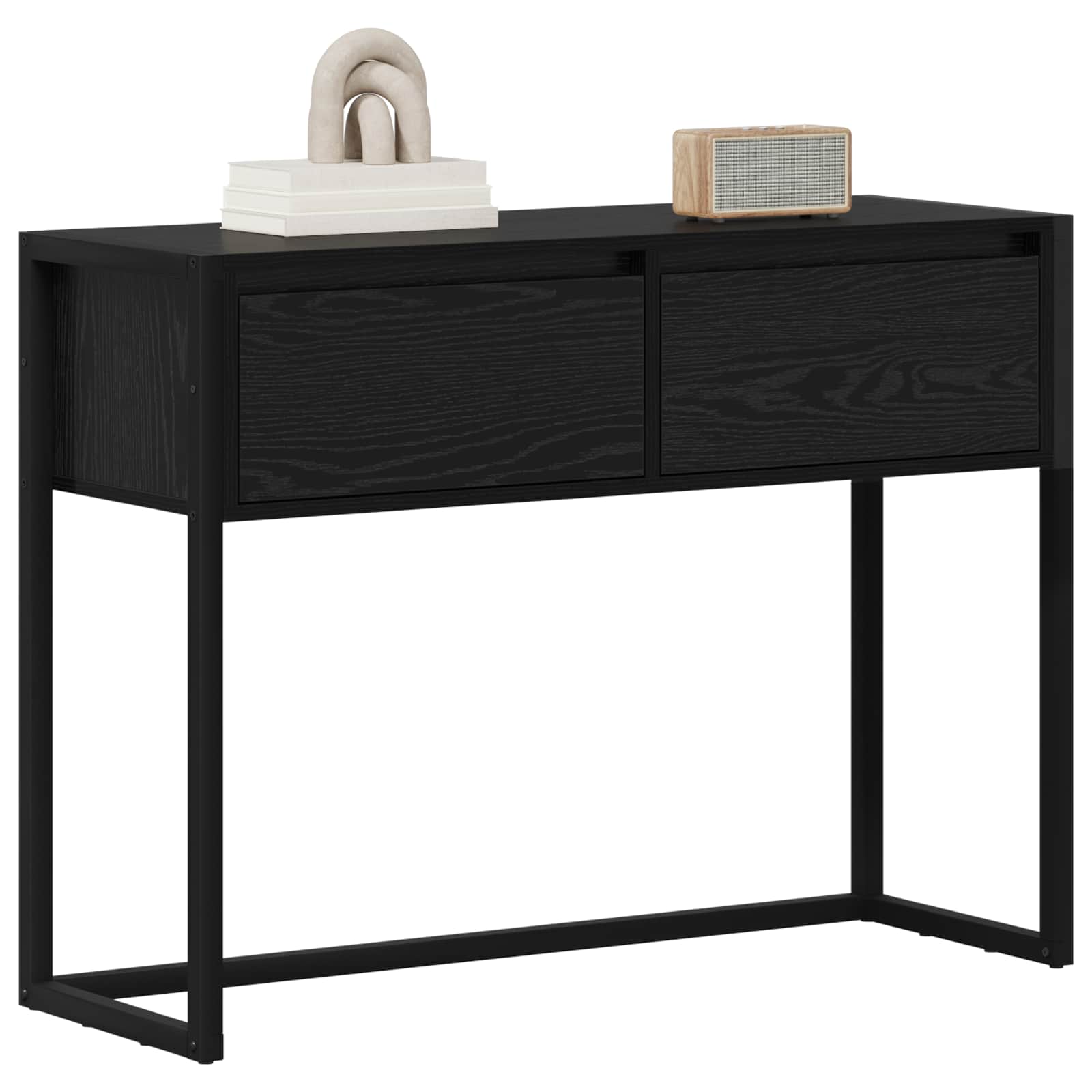 vidaXL Stolik końcowy z szufladą Czarny Dąb 100 x 36 x 75 cm