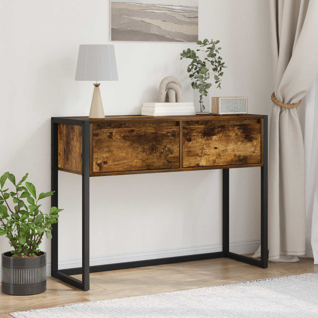 vidaXL Stolik końcowy z szufladą Dąb dymny 100 x 36 x 75 cm