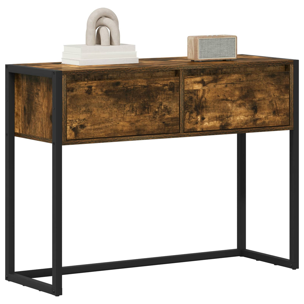 vidaXL Stolik końcowy z szufladą Dąb dymny 100 x 36 x 75 cm