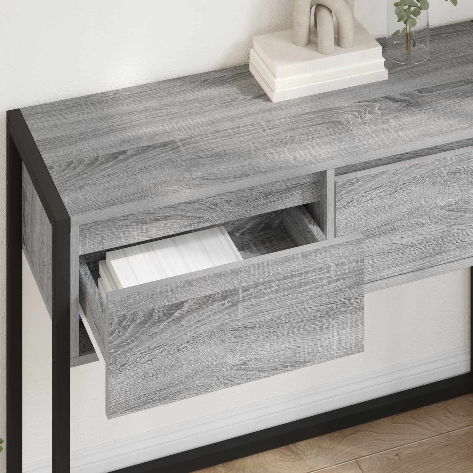 vidaXL Stolik końcowy z szufladą Szary Sonoma 100 x 36 x 75 cm