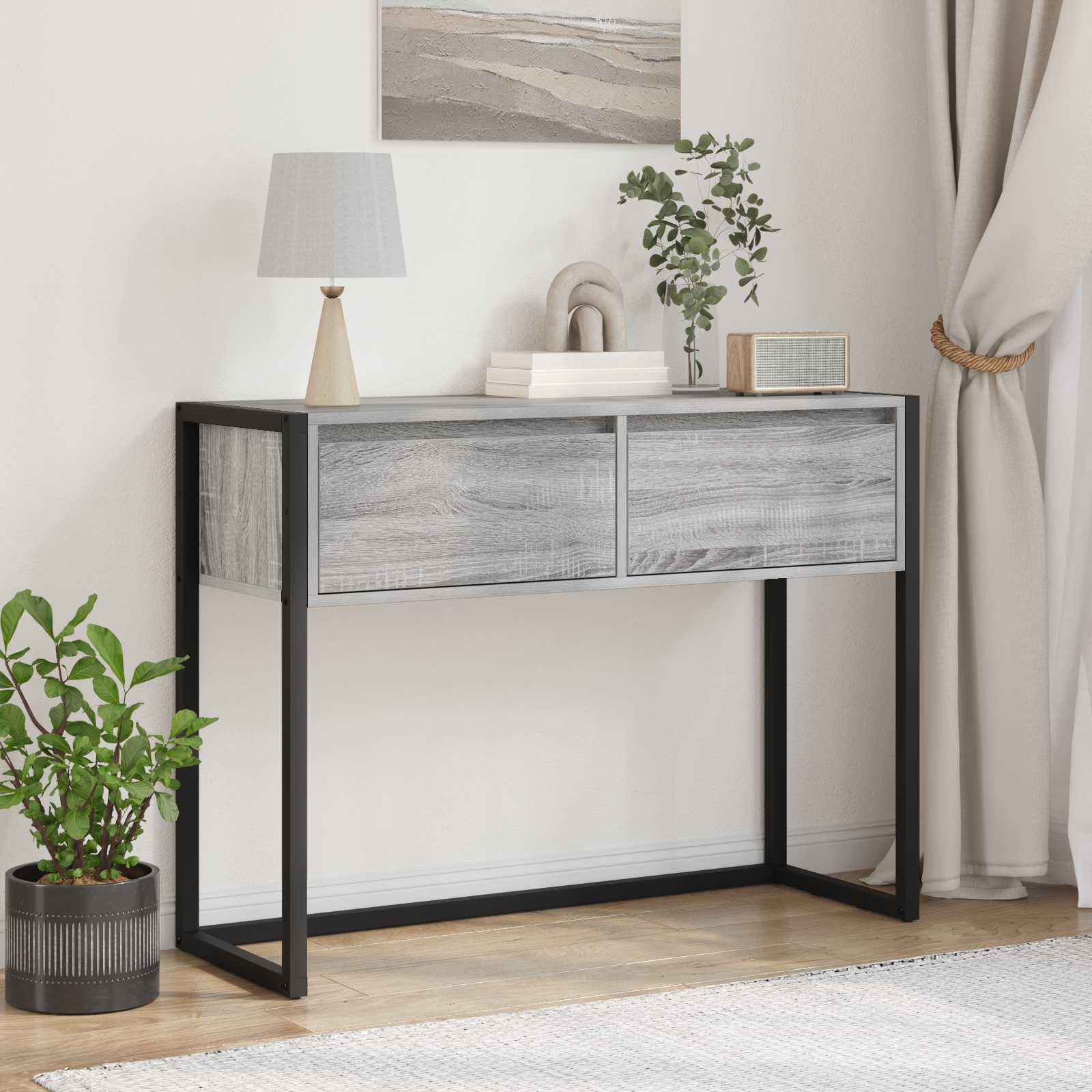 vidaXL Stolik końcowy z szufladą Szary Sonoma 100 x 36 x 75 cm