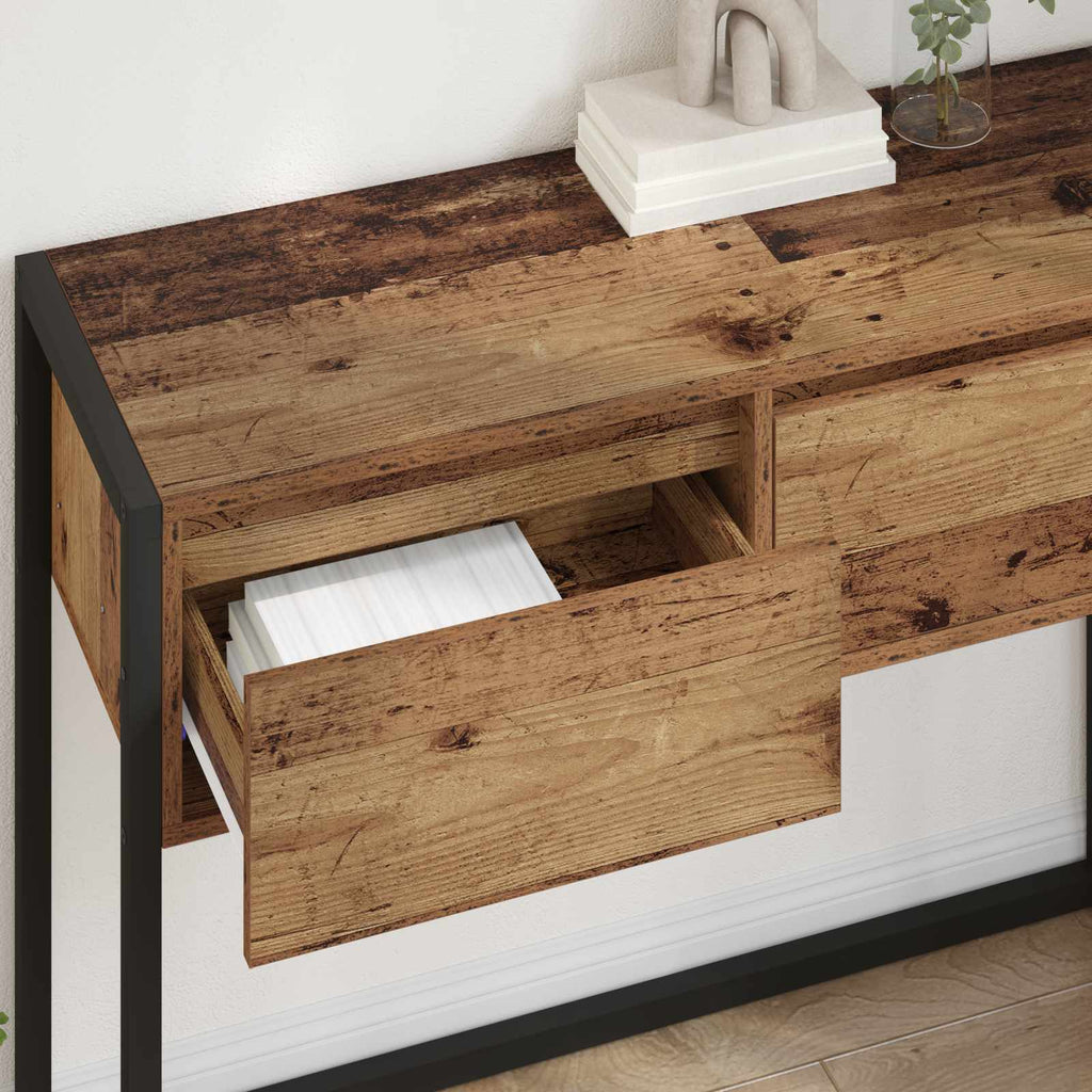vidaXL Stolik końcowy z szufladą Stare drewno 100 x 36 x 75 cm