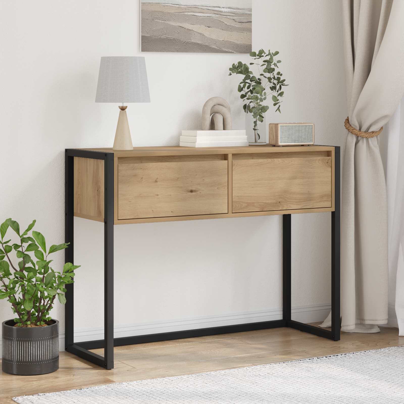 vidaXL Stolik końcowy z szufladą Dąb rzemieślniczy 100 x 36 x 75 cm