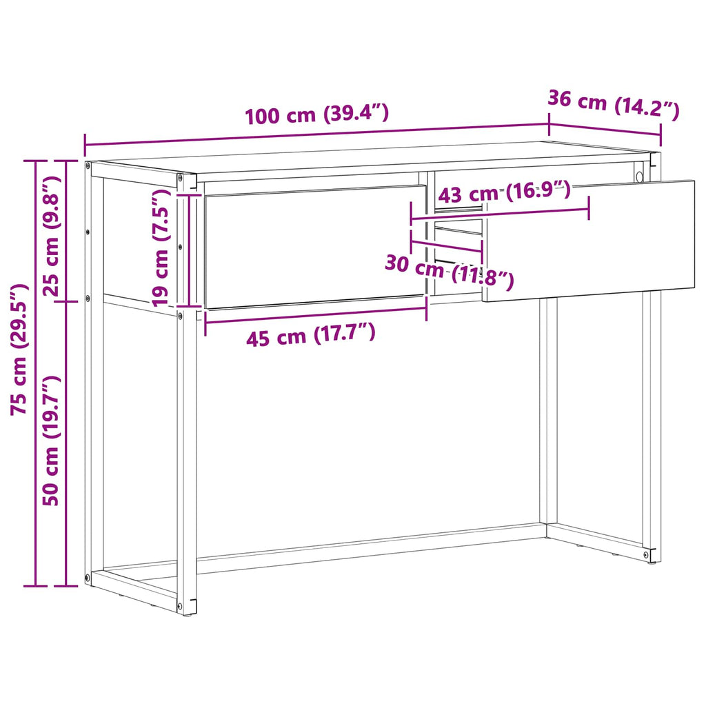 vidaXL Stolik końcowy z szufladą Dąb rzemieślniczy 100 x 36 x 75 cm