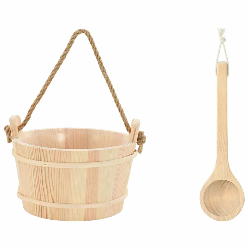 vidaXL Wiadro saunowe 2 pcs Brązowy Lite drewno sosnowe i konopie