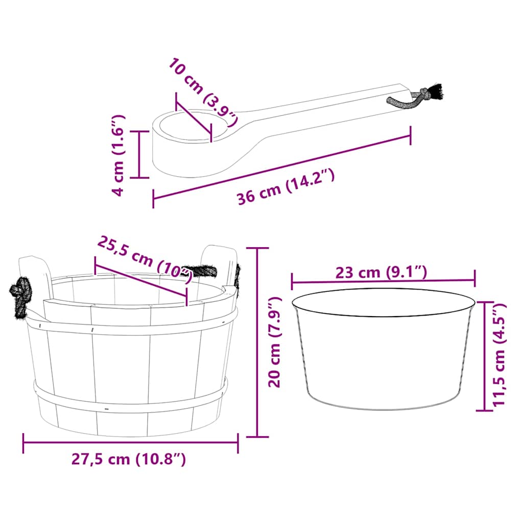 vidaXL Wiadro saunowe 2 pcs Brązowy Lite drewno sosnowe i konopie