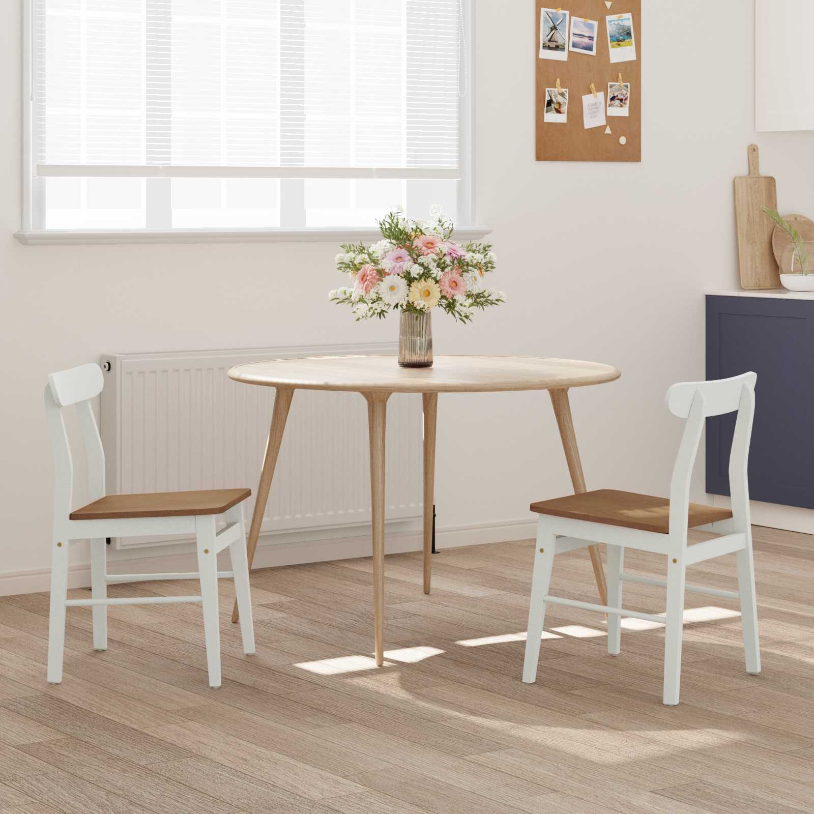 vidaXL Krzesło jadalniane 2 pcs Biały i naturalny 43 x 44,5 x 77 cm