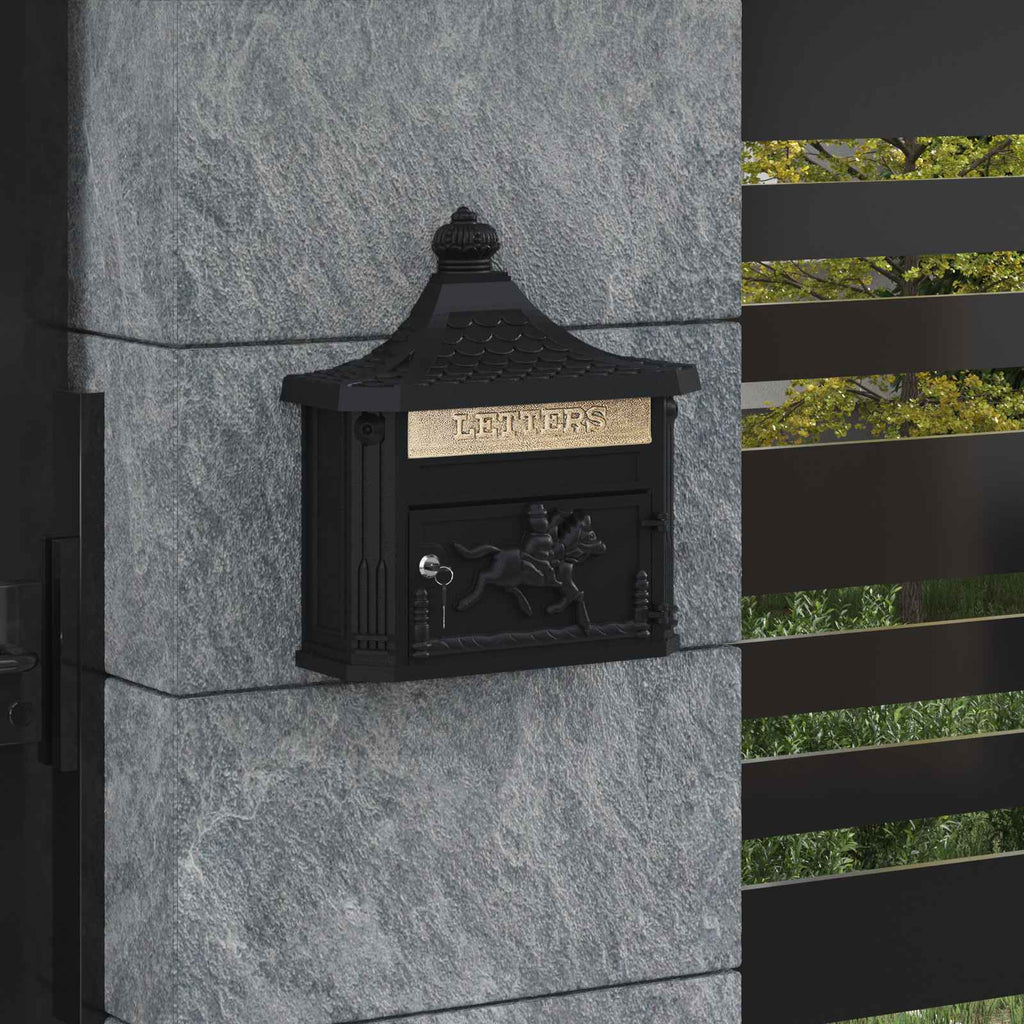 vidaXL Skrzynka pocztowa montowana na ścianie Czarny 40,5 x 16 x 45 cm