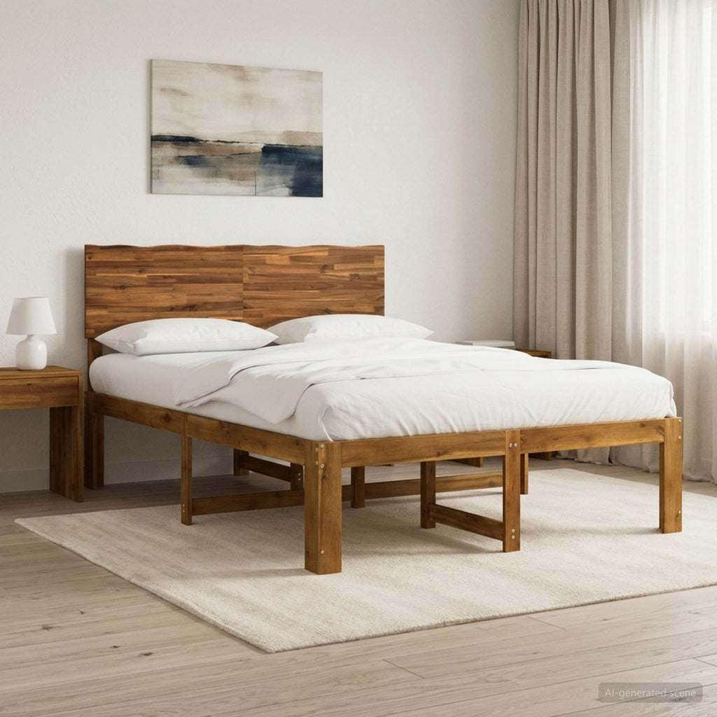 vidaXL Podwójna rama łóżka z wezgłowiem ROSTOCK naturalny 135 x 190 cm