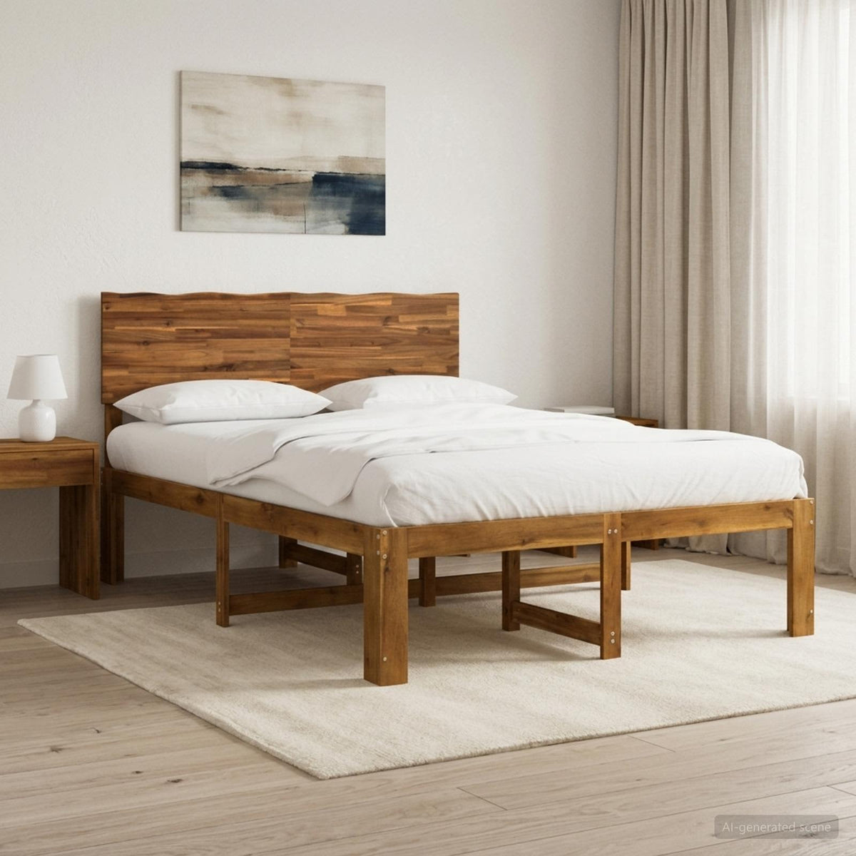 vidaXL Podwójna rama łóżka z wezgłowiem ROSTOCK naturalny 135 x 190 cm
