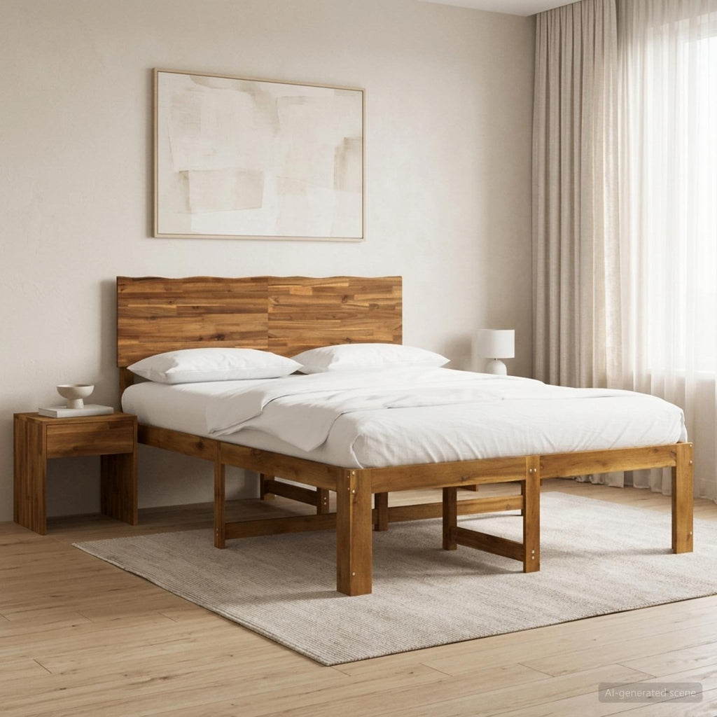 vidaXL Podwójna rama łóżka z wezgłowiem ROSTOCK naturalny 140 x 190 cm