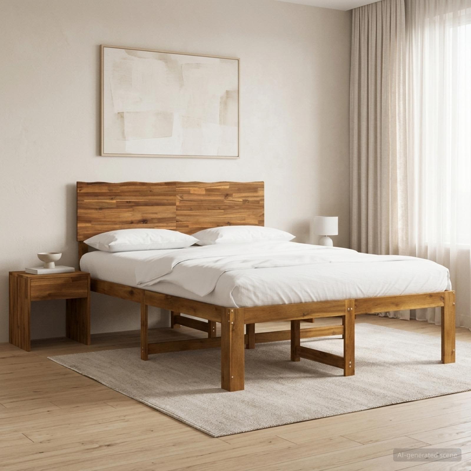 vidaXL Podwójna rama łóżka z wezgłowiem ROSTOCK naturalny 140 x 190 cm