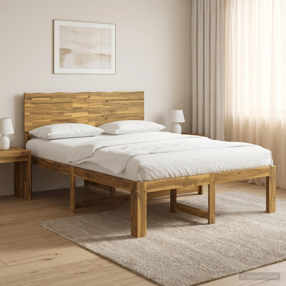 vidaXL Podwójna rama łóżka z wezgłowiem ROSTOCK Biały 140 x 200 cm