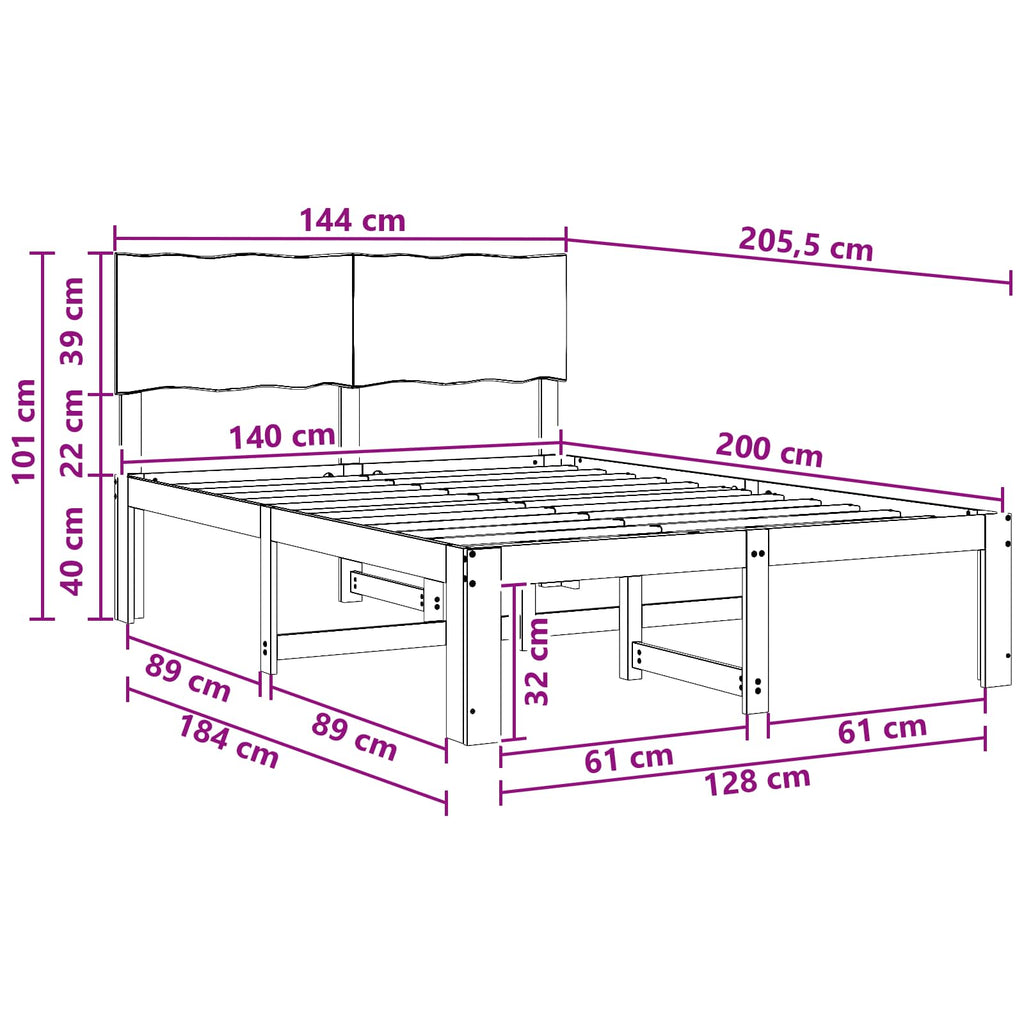 vidaXL Podwójna rama łóżka z wezgłowiem ROSTOCK Biały 140 x 200 cm