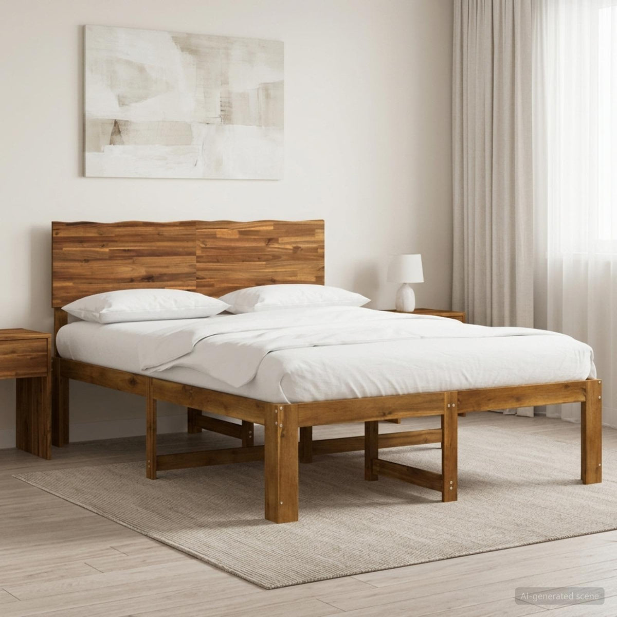 vidaXL Podwójna rama łóżka z wezgłowiem ROSTOCK naturalny 160 x 200 cm