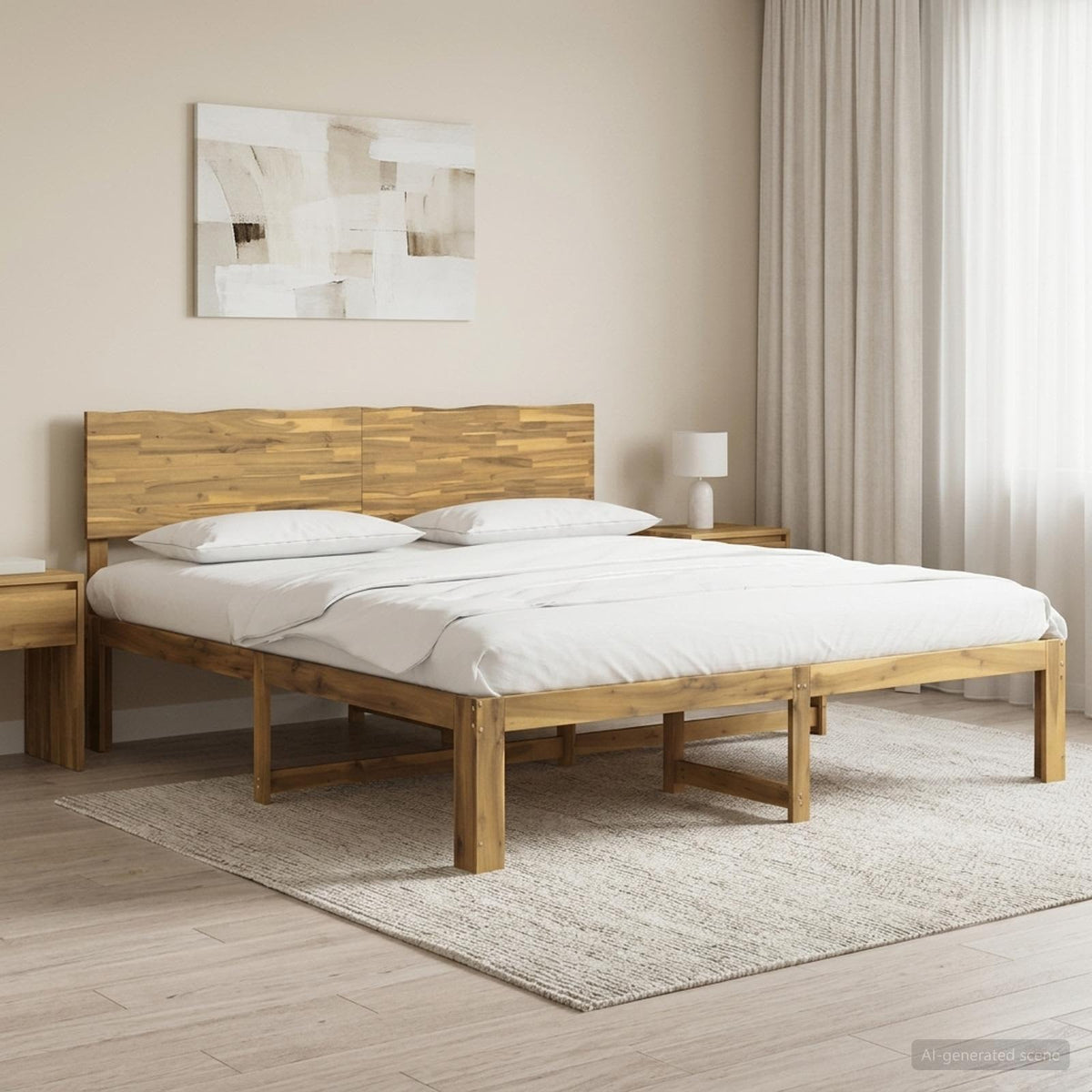 vidaXL Podwójna rama łóżka z wezgłowiem ROSTOCK Biały 200 x 200 cm