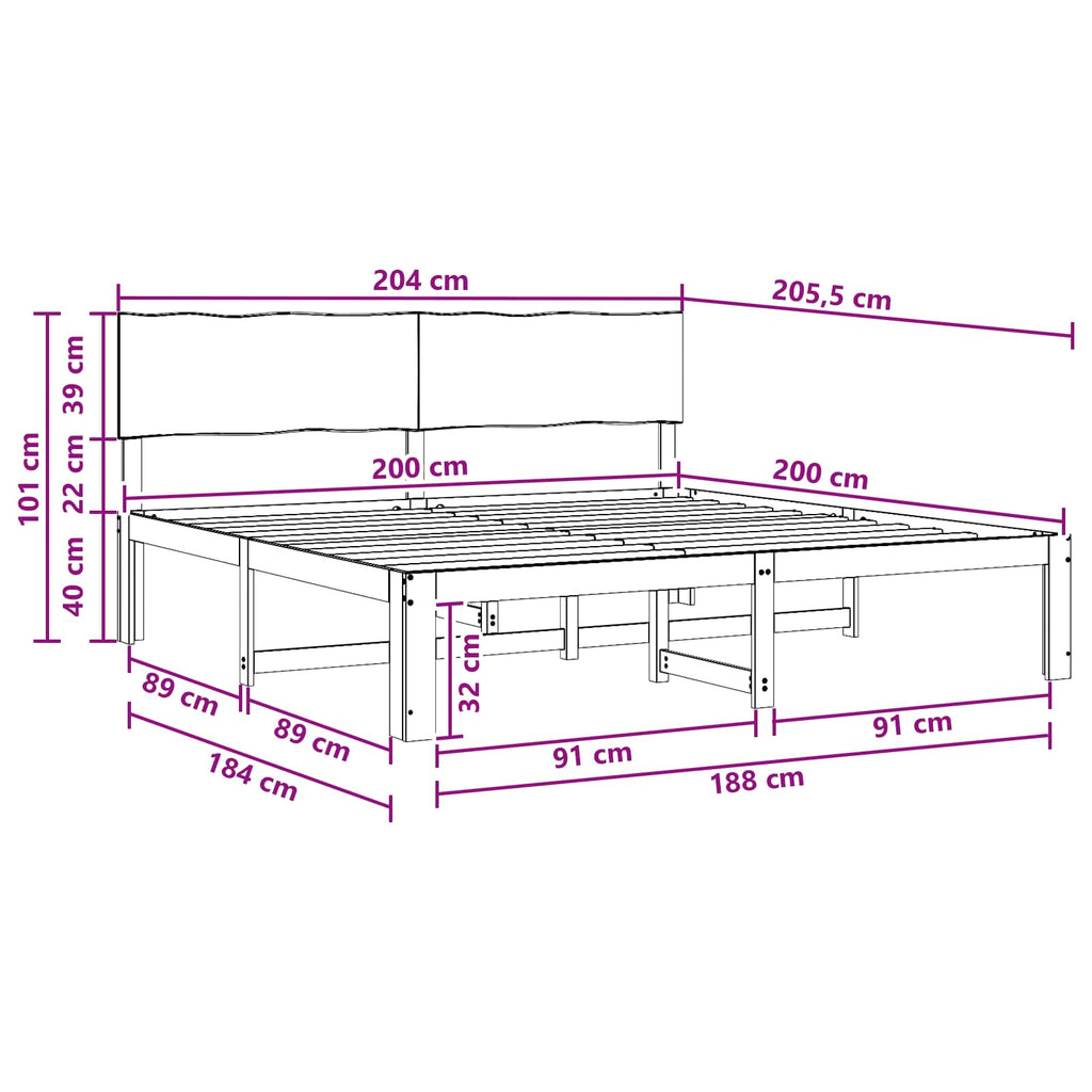 vidaXL Podwójna rama łóżka z wezgłowiem ROSTOCK Biały 200 x 200 cm