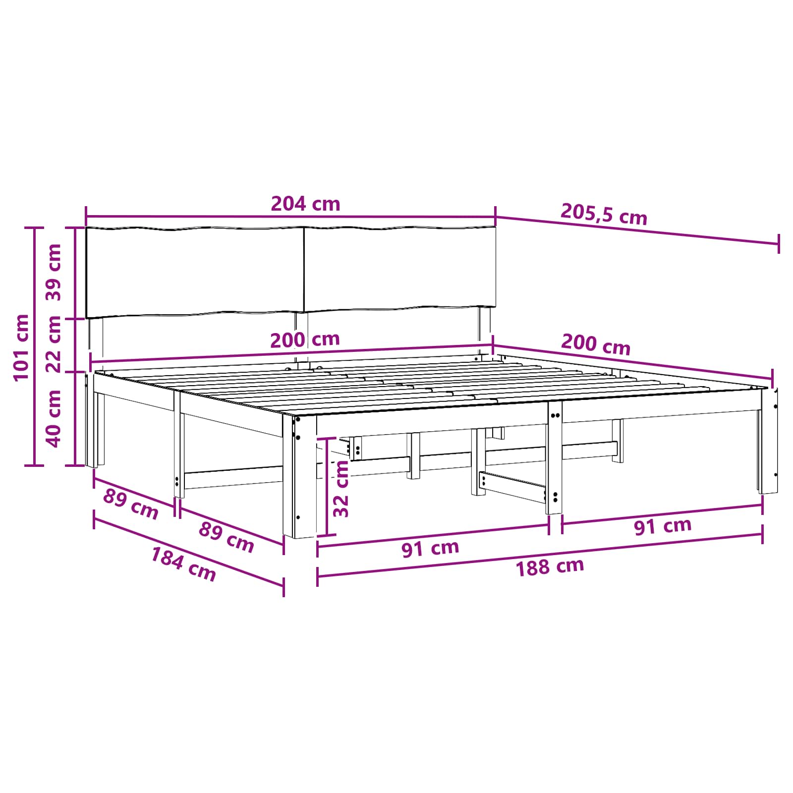 vidaXL Podwójna rama łóżka z wezgłowiem ROSTOCK Biały 200 x 200 cm