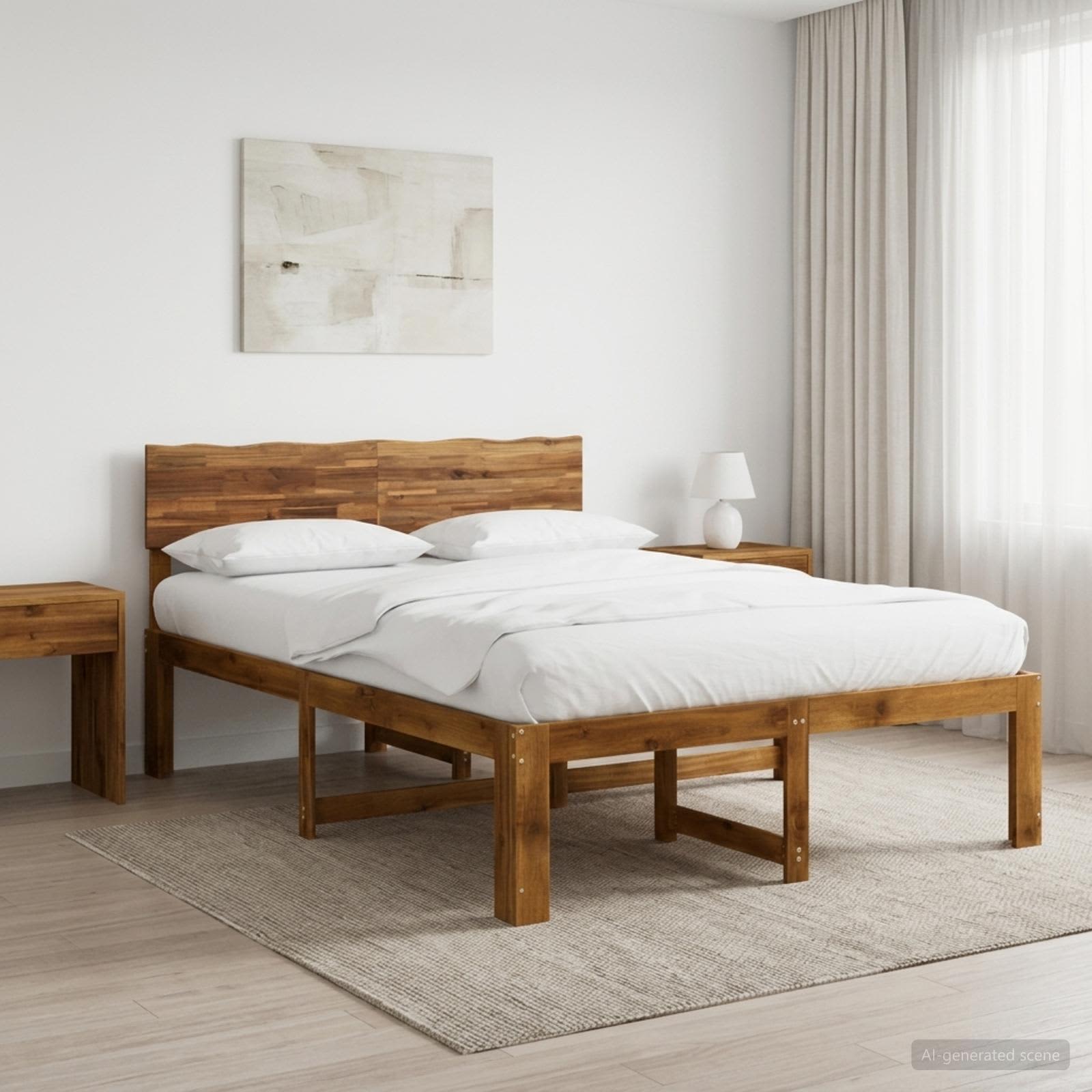 vidaXL Podwójna rama łóżka z wezgłowiem ROSTOCK naturalny 150 x 200 cm