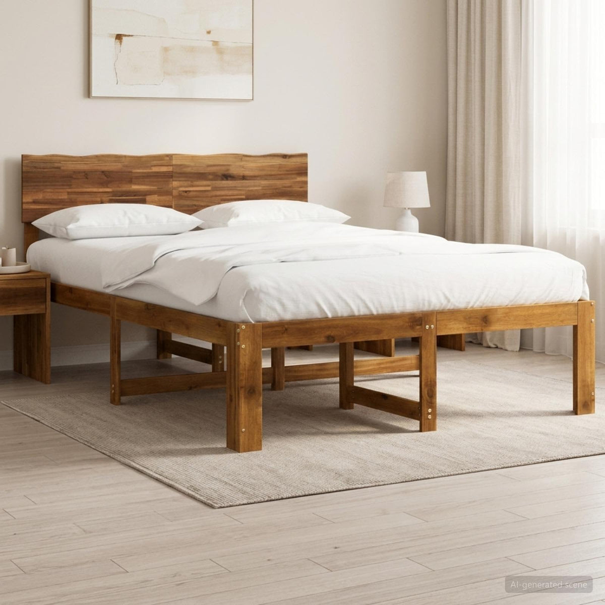 vidaXL Podwójna rama łóżka z wezgłowiem ROSTOCK naturalny 160 x 200 cm