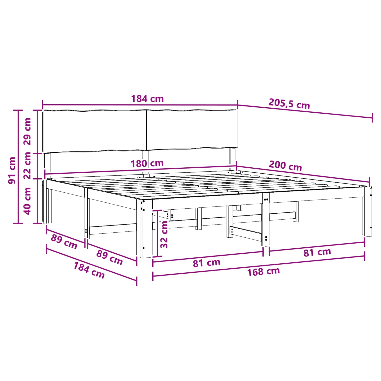 vidaXL Podwójna rama łóżka z wezgłowiem ROSTOCK Biały 180 x 200 cm
