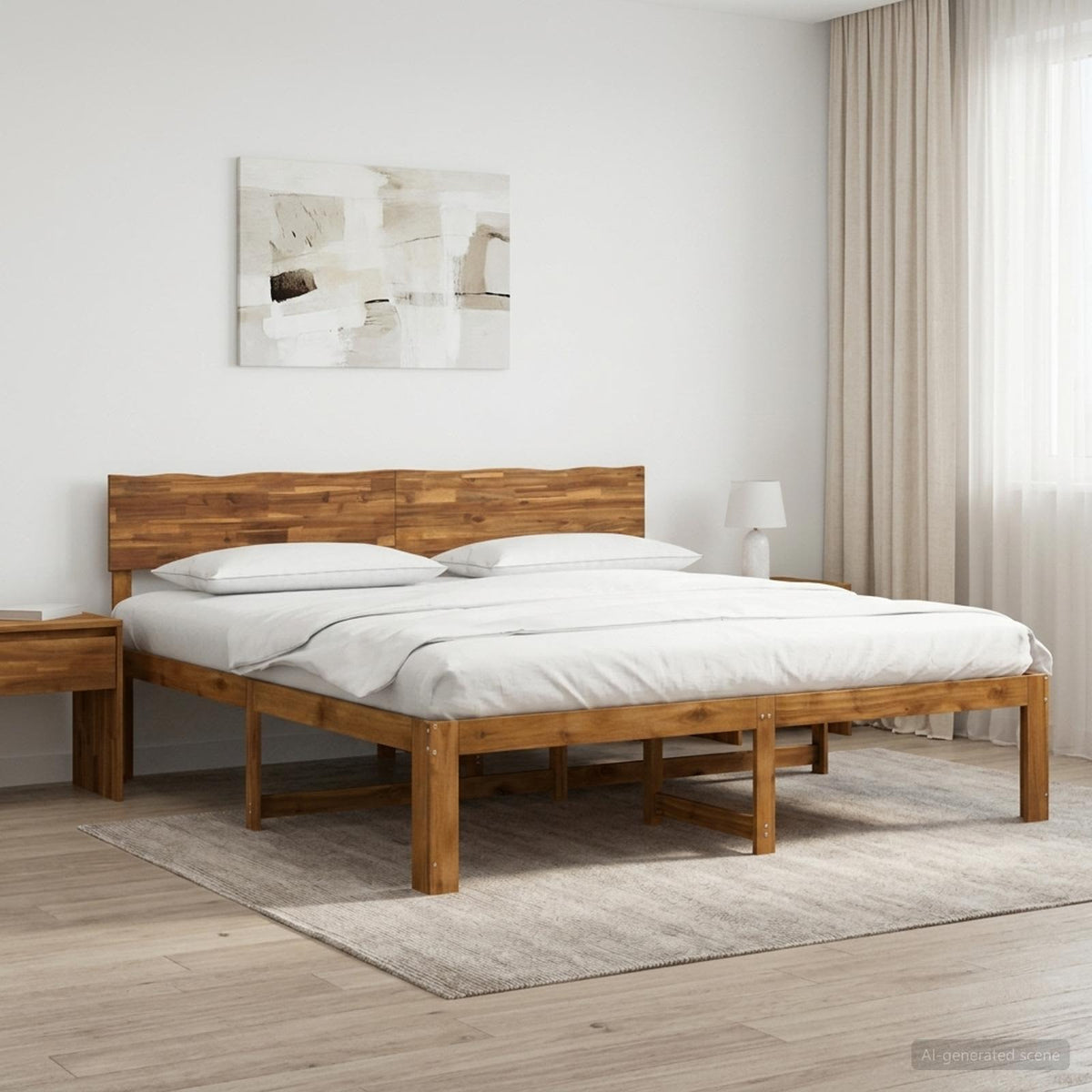vidaXL Podwójna rama łóżka z wezgłowiem ROSTOCK naturalny 200 x 200 cm