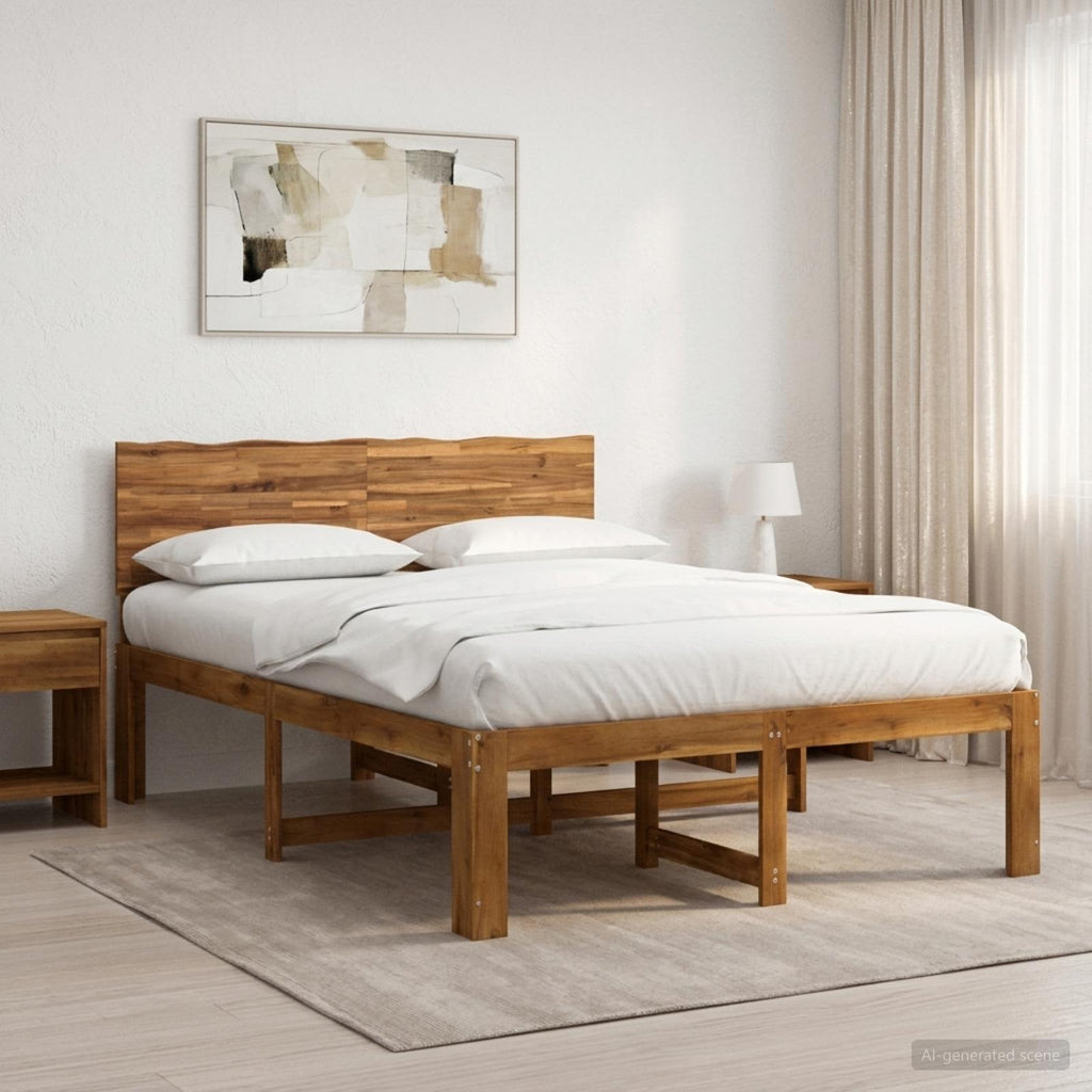 vidaXL Podwójna rama łóżka z wezgłowiem ROSTOCK naturalny 135 x 190 cm