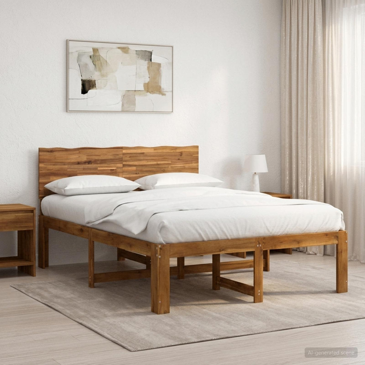 vidaXL Podwójna rama łóżka z wezgłowiem ROSTOCK naturalny 135 x 190 cm