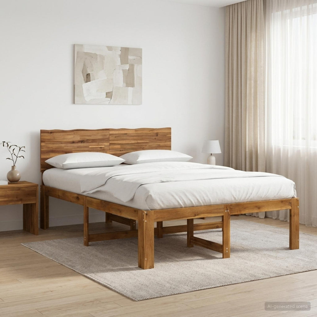 vidaXL Podwójna rama łóżka z wezgłowiem ROSTOCK naturalny 140 x 200 cm