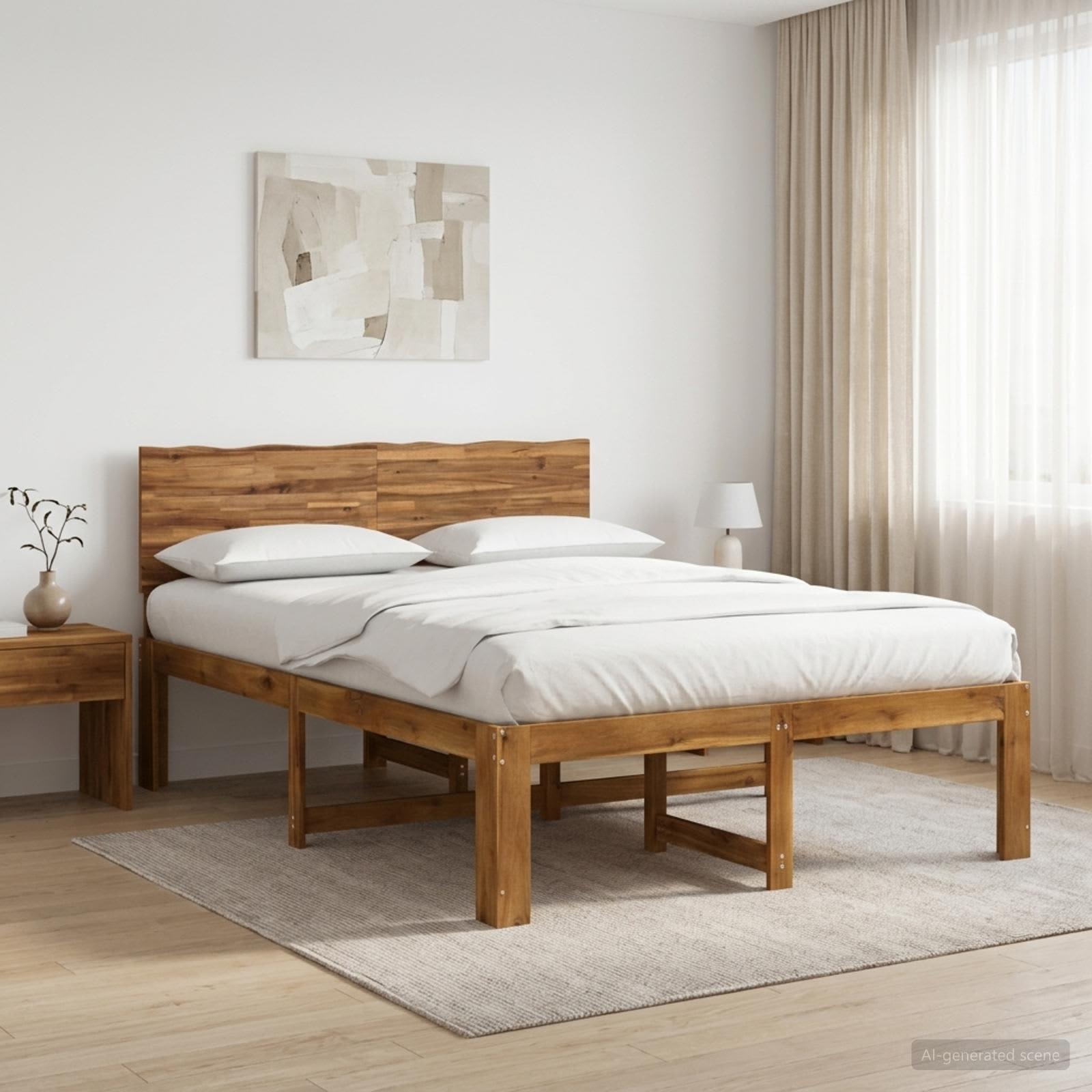 vidaXL Podwójna rama łóżka z wezgłowiem ROSTOCK naturalny 140 x 200 cm
