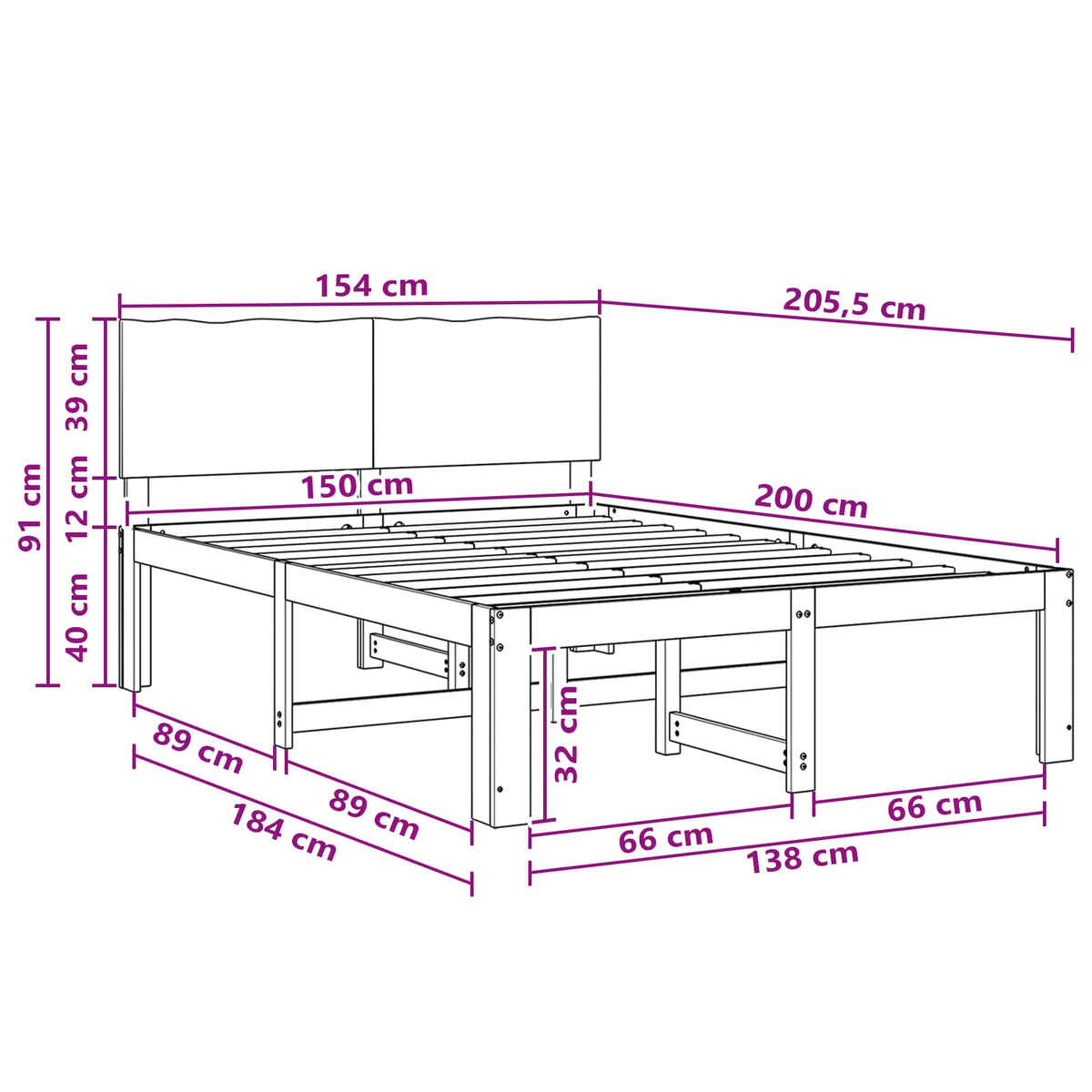 vidaXL Podwójna rama łóżka z wezgłowiem ROSTOCK naturalny 150 x 200 cm