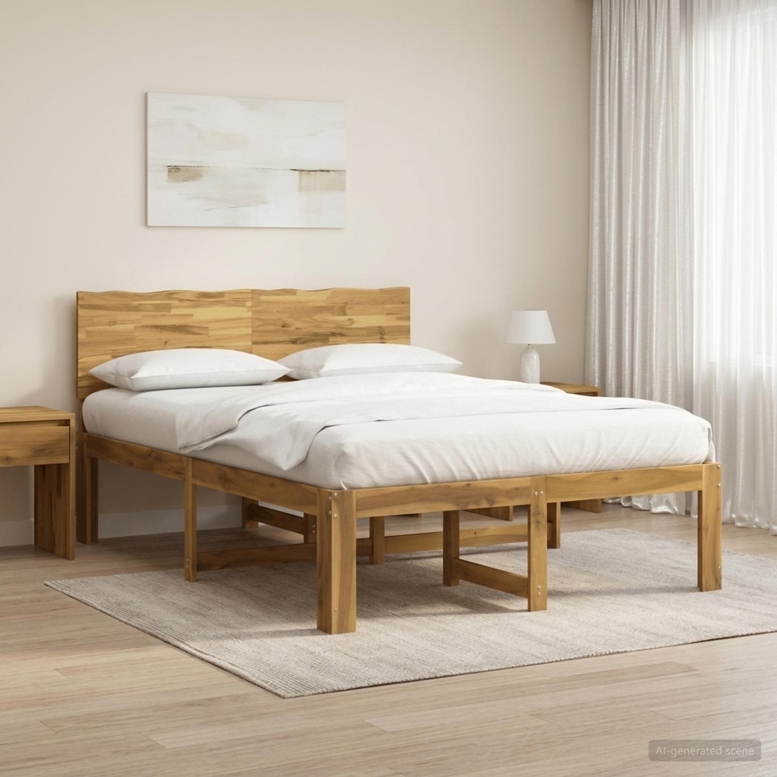 vidaXL Podwójna rama łóżka z wezgłowiem ROSTOCK Biały 150 x 200 cm