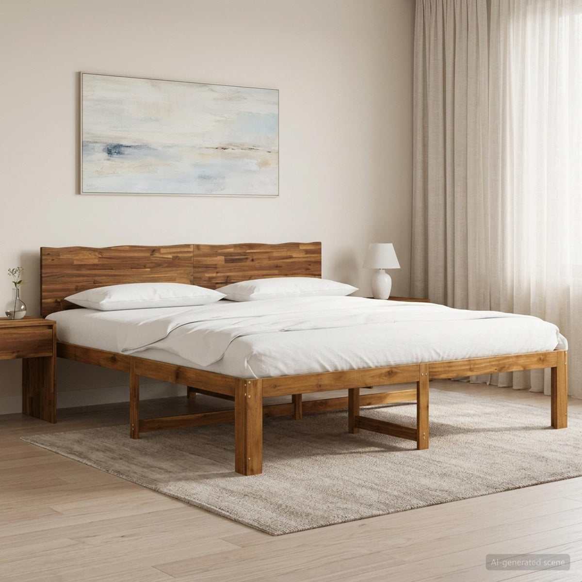 vidaXL Podwójna rama łóżka z wezgłowiem ROSTOCK naturalny 180 x 200 cm