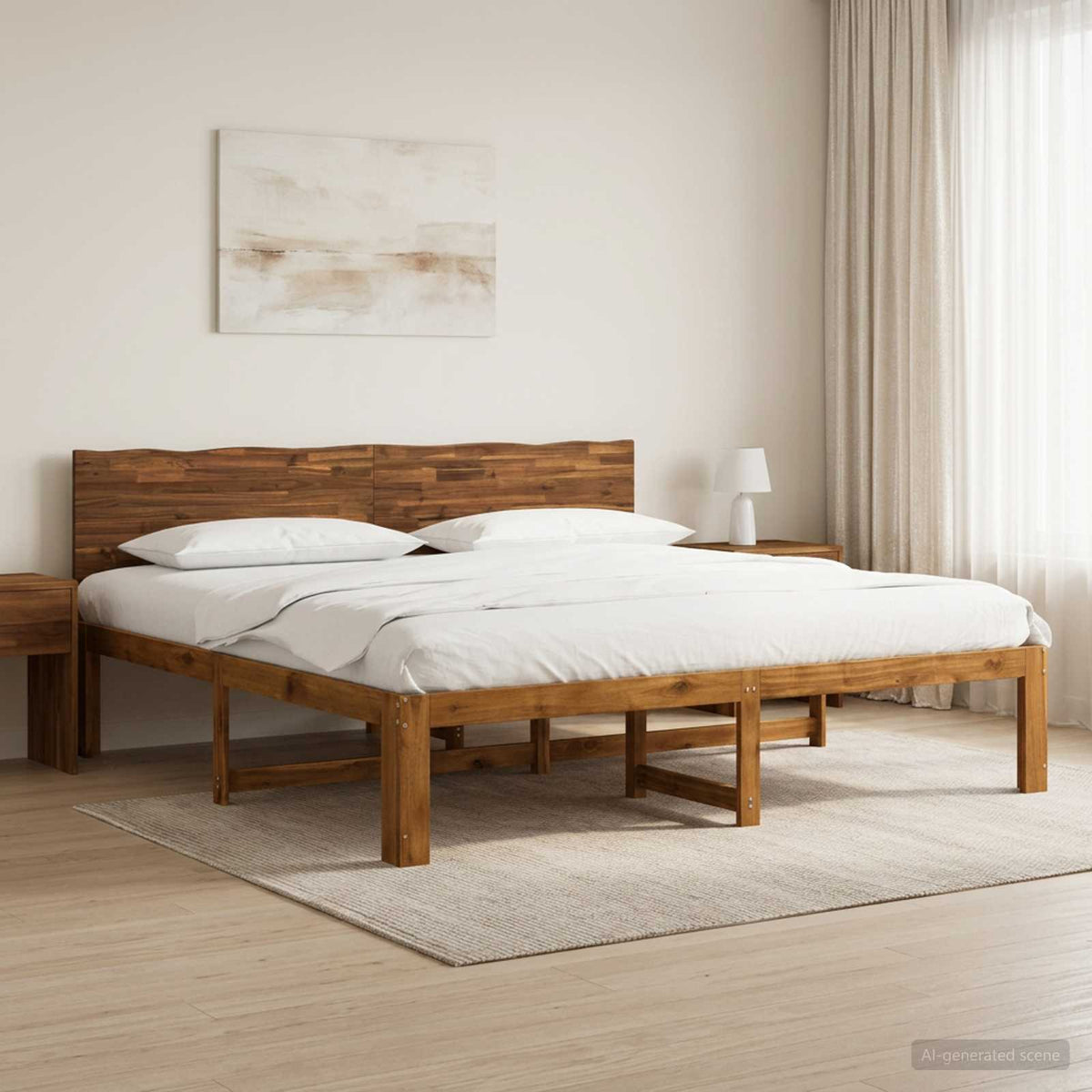 vidaXL Podwójna rama łóżka z wezgłowiem ROSTOCK naturalny 200 x 200 cm