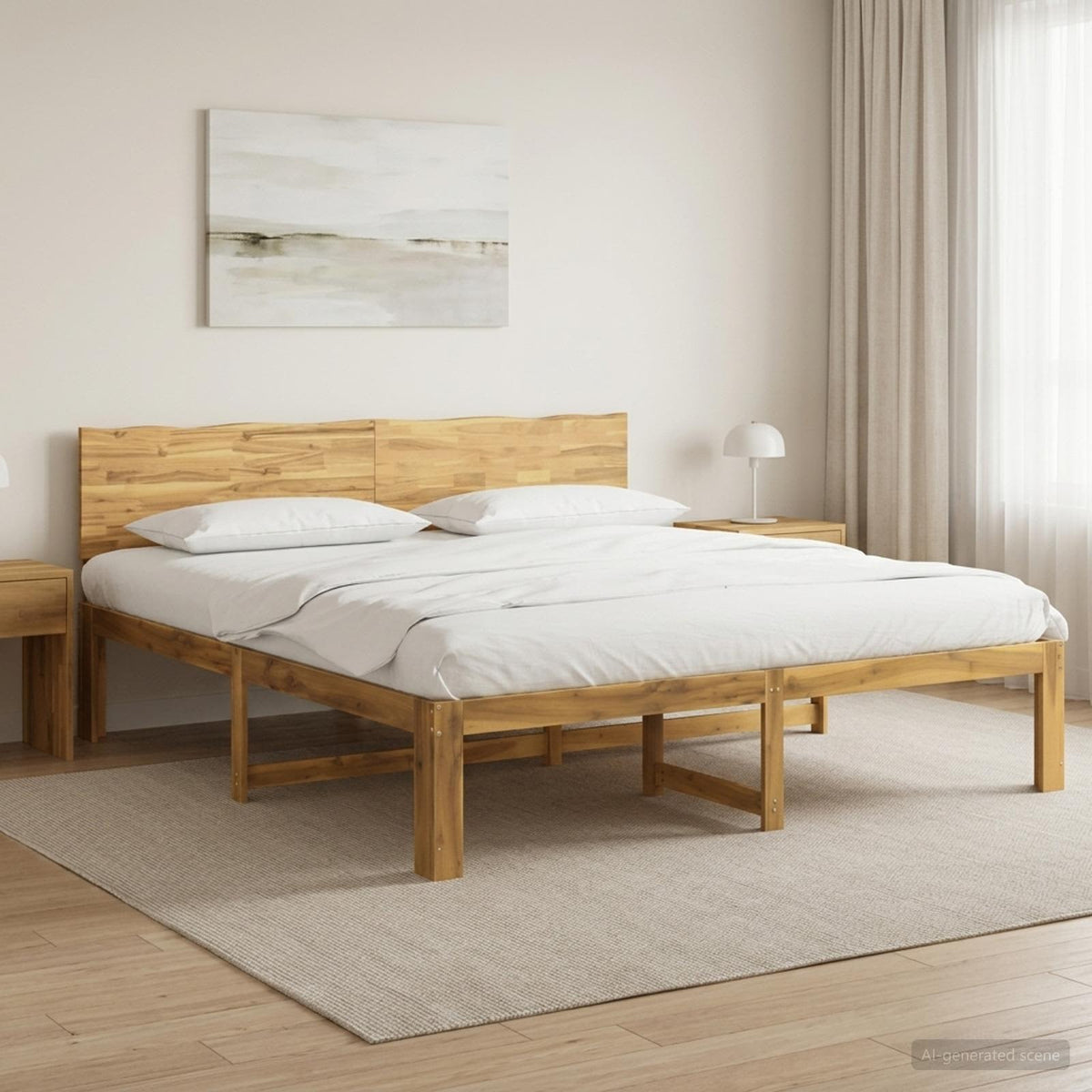 vidaXL Podwójna rama łóżka z wezgłowiem ROSTOCK Biały 200 x 200 cm