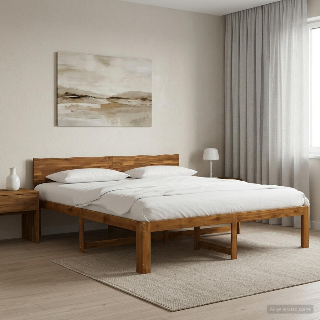 vidaXL Podwójna rama łóżka z wezgłowiem ROSTOCK naturalny 200 x 200 cm