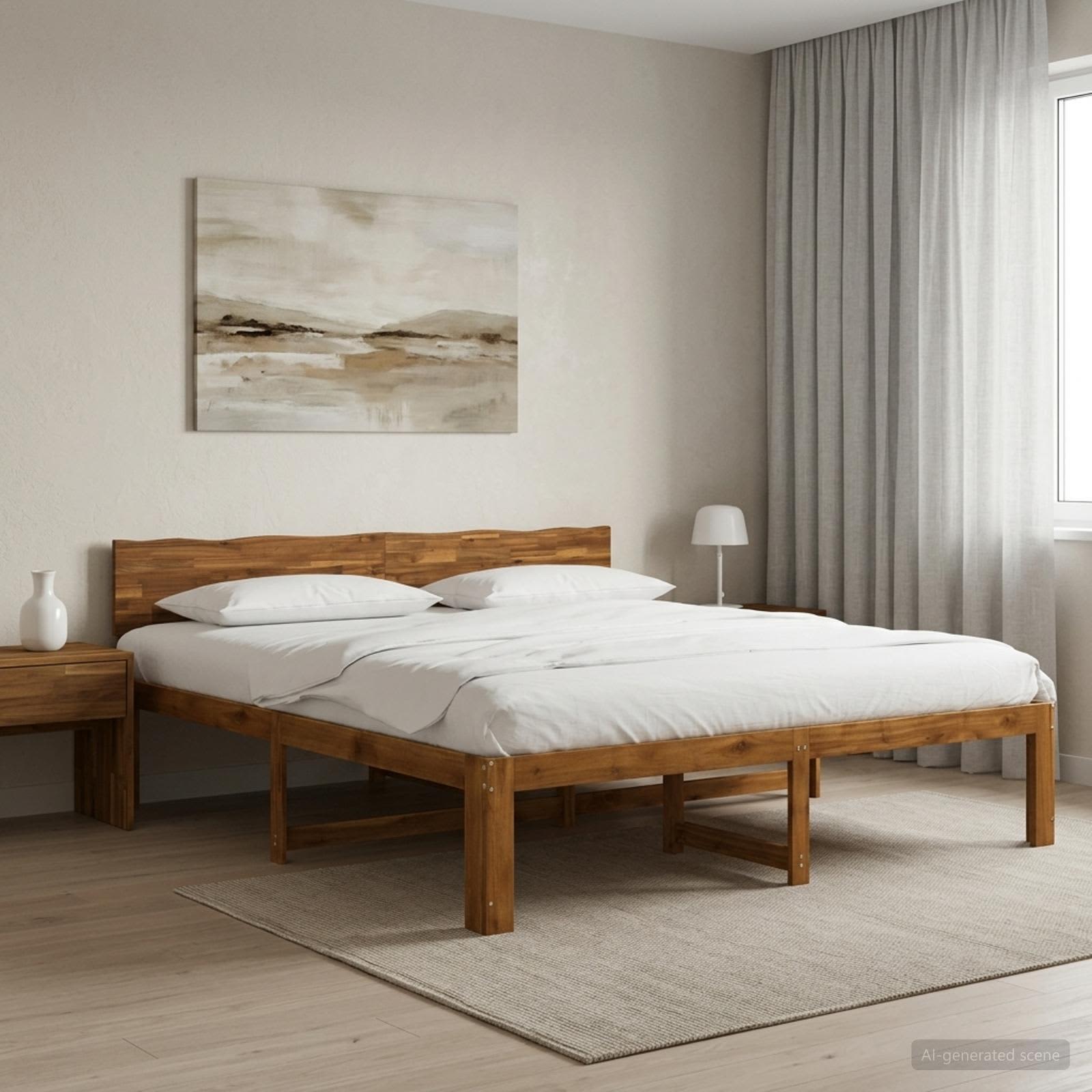 vidaXL Podwójna rama łóżka z wezgłowiem ROSTOCK naturalny 200 x 200 cm