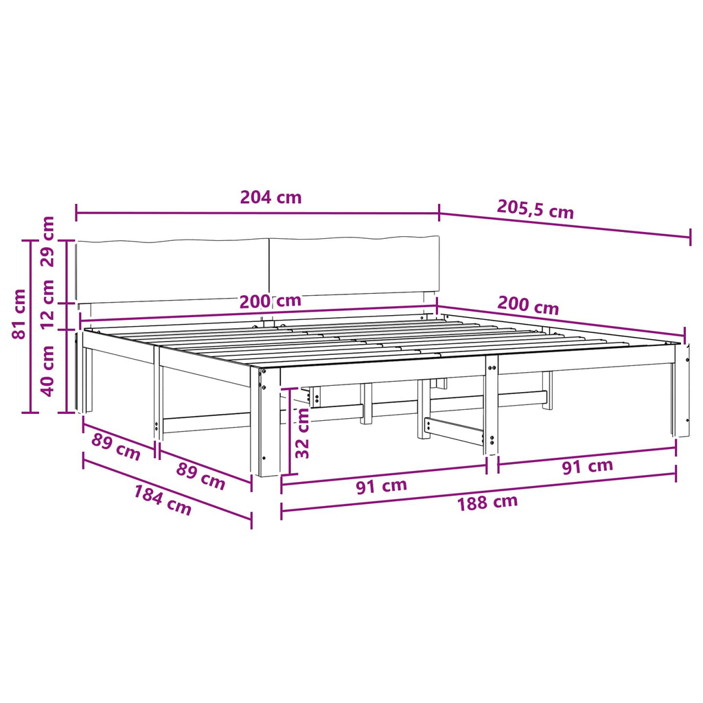 vidaXL Podwójna rama łóżka z wezgłowiem ROSTOCK naturalny 200 x 200 cm
