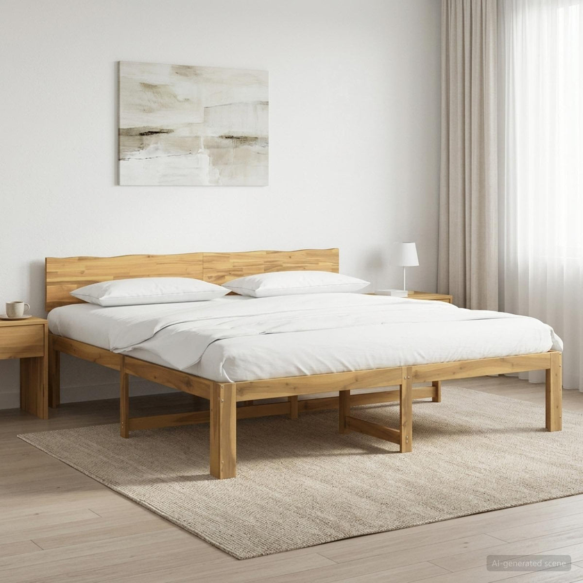 vidaXL Podwójna rama łóżka z wezgłowiem ROSTOCK Biały 200 x 200 cm