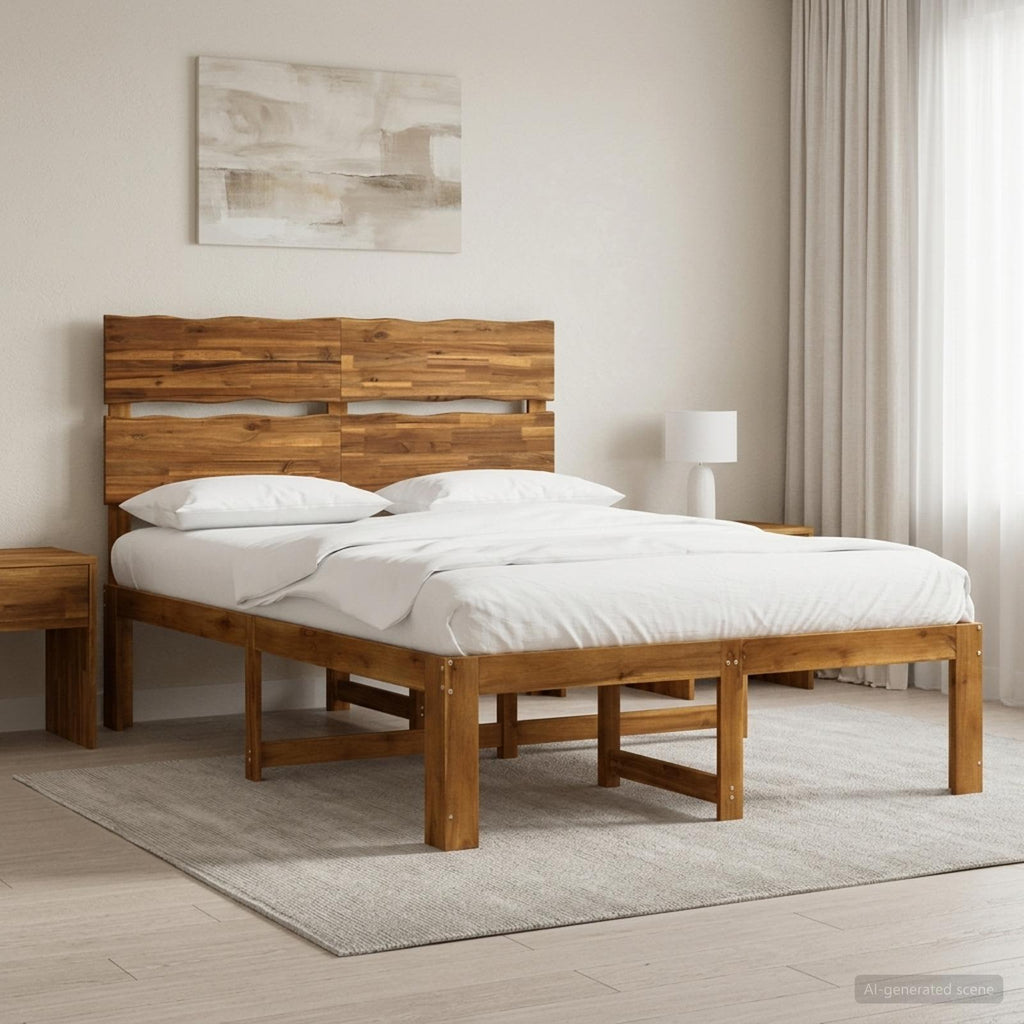 vidaXL Podwójna rama łóżka z wezgłowiem ROSTOCK naturalny 135 x 190 cm