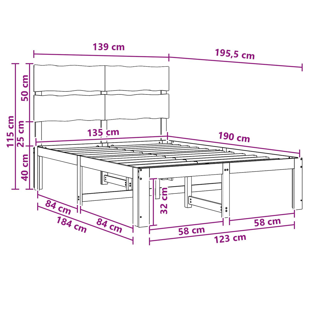 vidaXL Podwójna rama łóżka z wezgłowiem ROSTOCK naturalny 135 x 190 cm