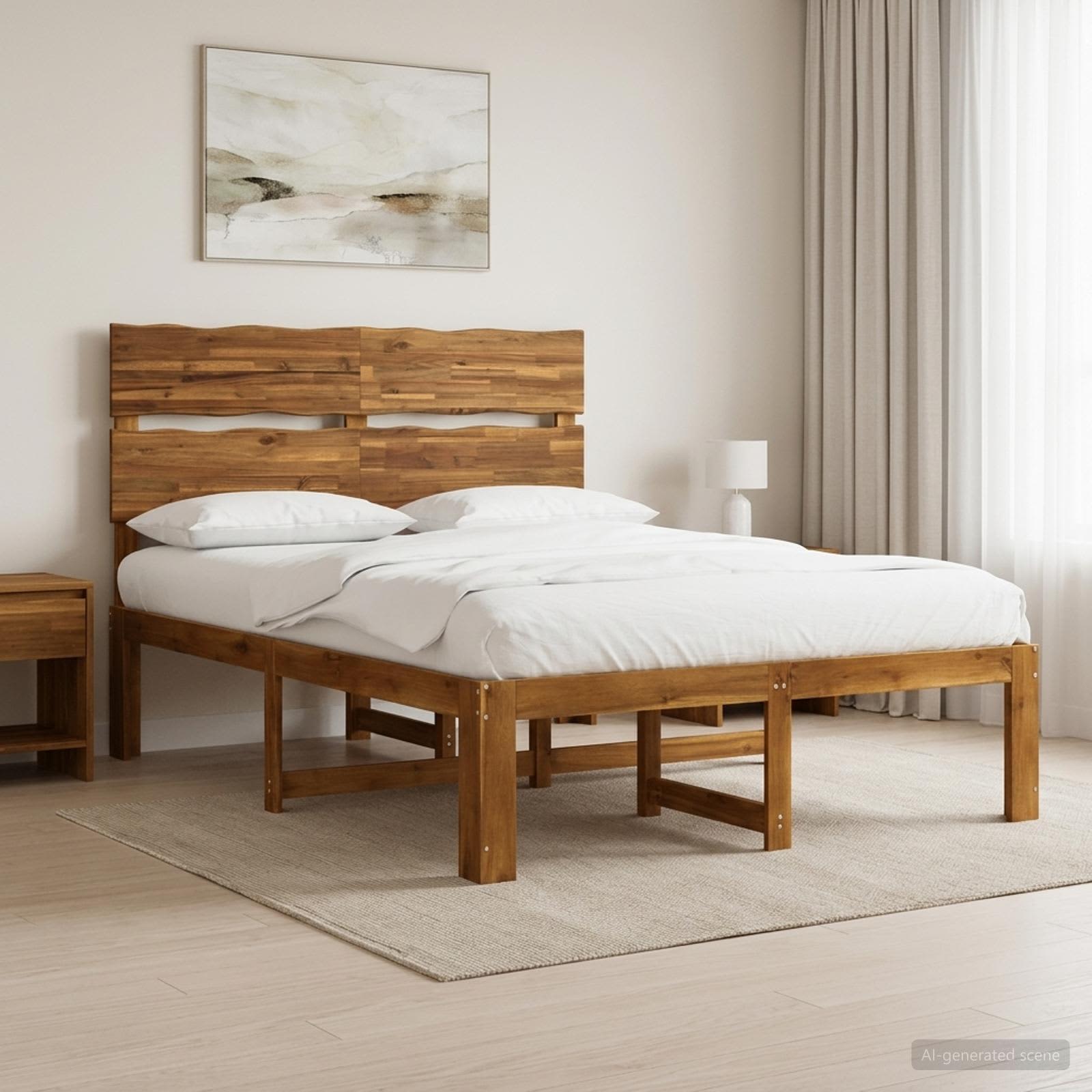 vidaXL Podwójna rama łóżka z wezgłowiem ROSTOCK naturalny 140 x 190 cm